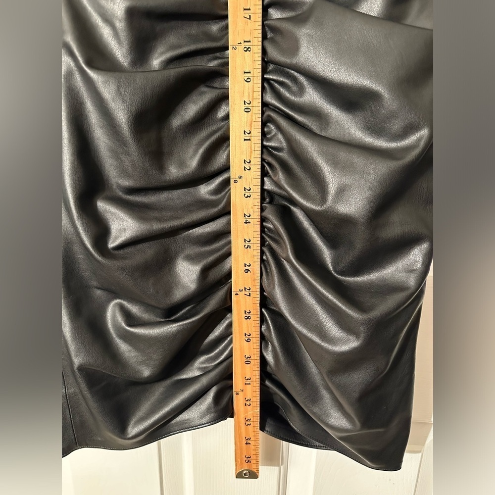 VERONICA BEARD Grunge Moto Indie Sleaze Faux Leather Ruched Mini Dress Black NEW - Picture 11 of 16